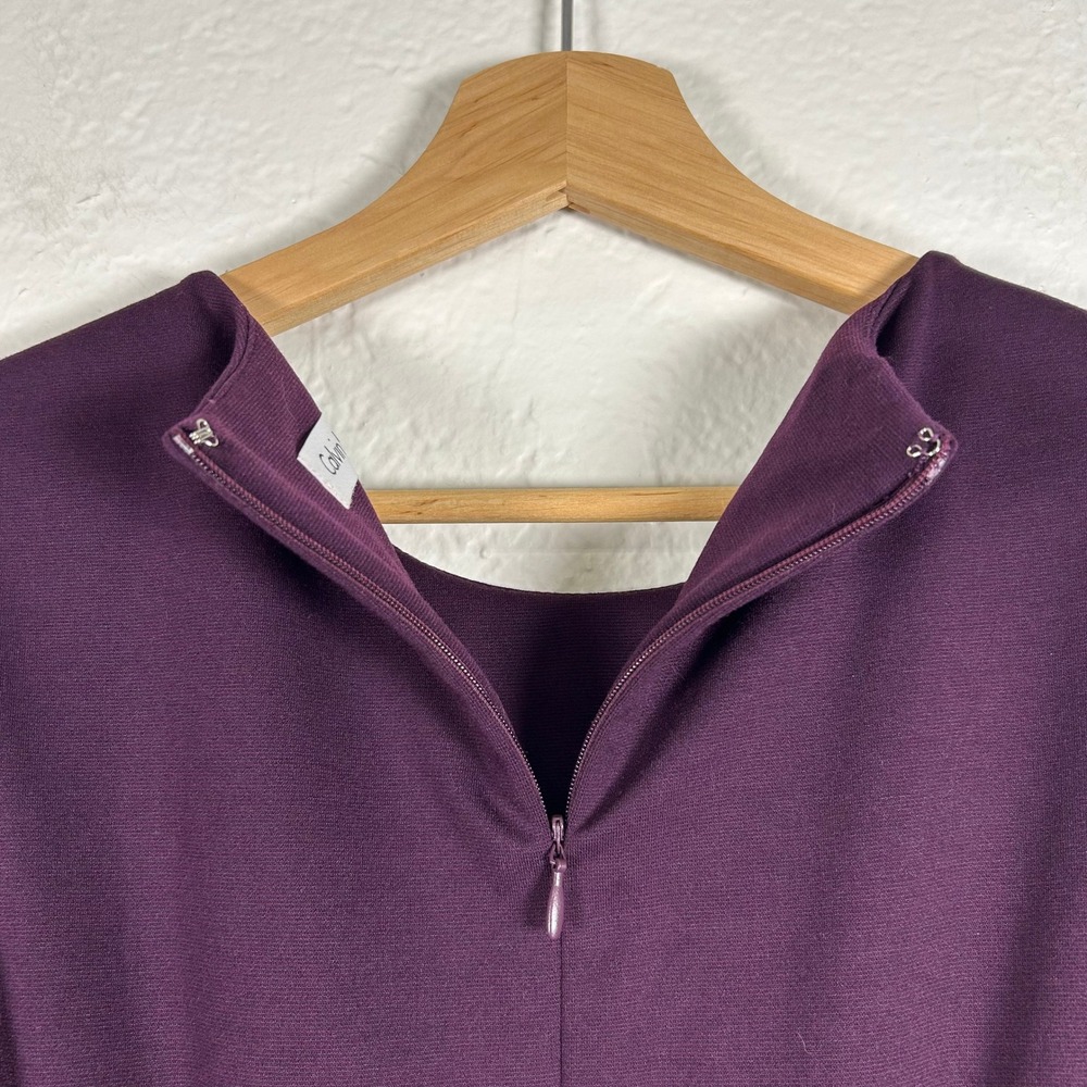 Calvin Klein Sheath‎ Dress Purple Black Striped Belted Sleeveless Size 4P - Picture 3 of 5